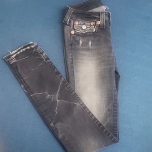 Dark Distressed Denim True Religion Womens Jean's